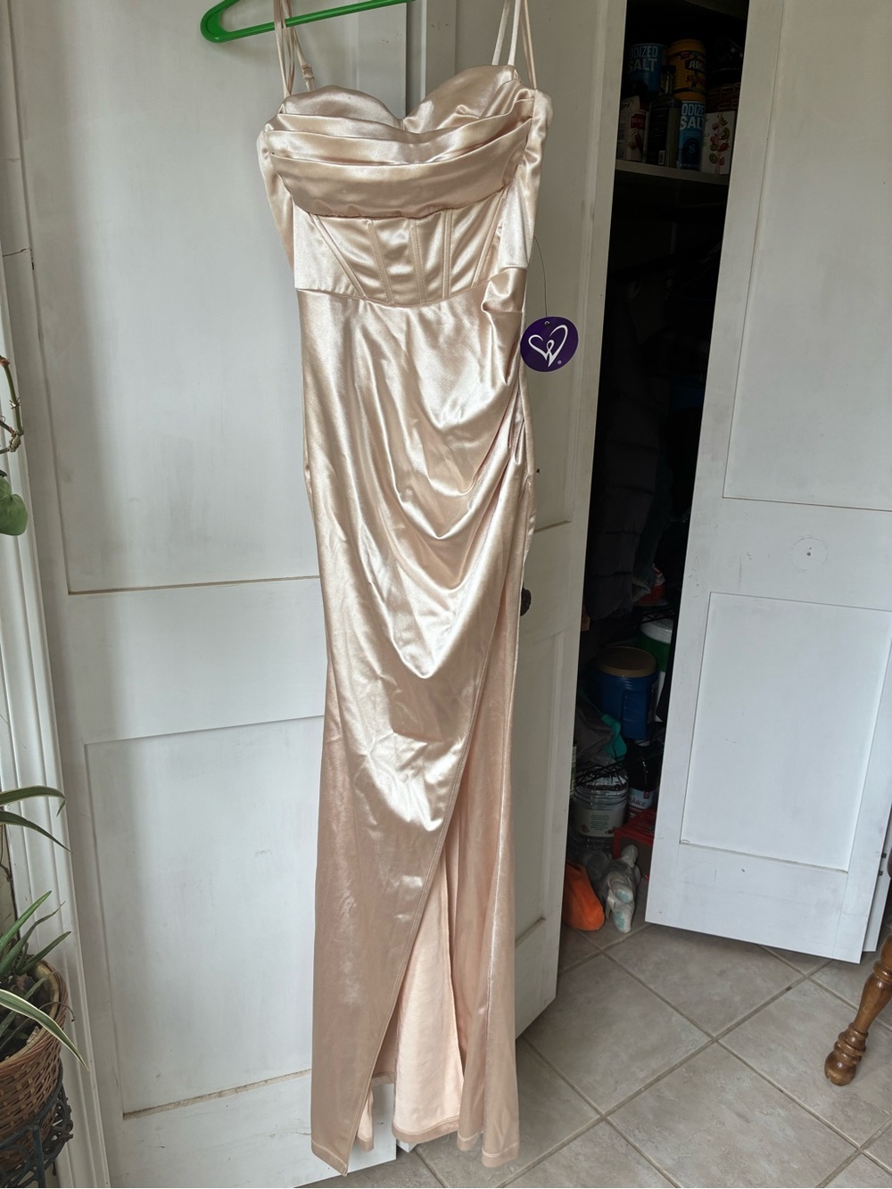 Windsor Satin Strapless Maxi Dress in Champagne Blush